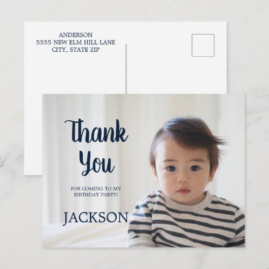 Navy blue Child's verjaardag Dank je Briefkaart (Voorkant / Achterkant)