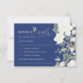 Navy Blue Chinoiserie Bird Peony Wedding RSVP Kaart (Voorkant)