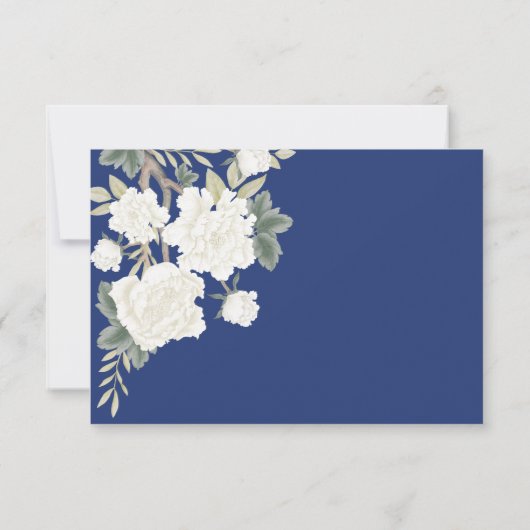 Navy Blue Chinoiserie Bird Peony Wedding RSVP Kaart (Achterkant)