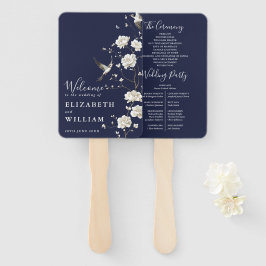 Navy Blue Chinoiserie Bloemen Trouwprogramma Handwaaier
