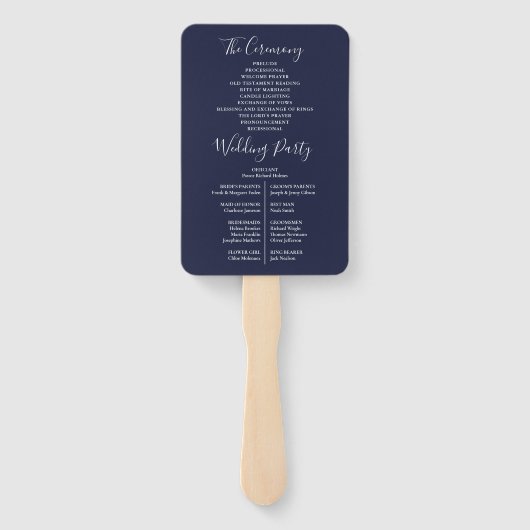 Navy Blue Chinoiserie Bloemen Trouwprogramma Handwaaier (Achterkant)