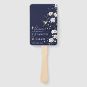 Navy Blue Chinoiserie Bloemen Trouwprogramma Handwaaier (Voorkant)