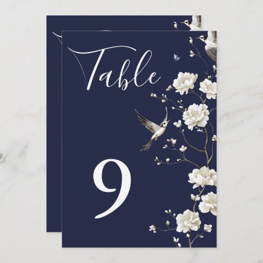 Navy Blue Chinoiserie Bloementuin Tafelnummers (Voorkant / Achterkant)