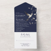 Navy Blue Chinoiserie Bloementuin Trouwen All In One Uitnodiging (Binnen)