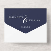 Navy Blue Chinoiserie Bloementuin Trouwen All In One Uitnodiging (Achterkant)