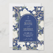 Navy Blue Chinoiserie Bloementuin Trouwen Kaart (Voorkant)