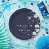 Navy Blue Chinoiserie Bloementuin Trouwen Papieren Bordje (Feest)