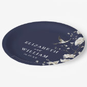 Navy Blue Chinoiserie Bloementuin Trouwen Papieren Bordje (Gekanteld)