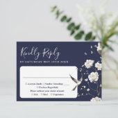 Navy Blue Chinoiserie Bloementuin Trouwen RSVP Kaartje (Staand voorkant)