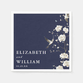 Navy Blue Chinoiserie Bloementuin Trouwen Servet