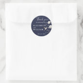 Navy Blue Chinoiserie Floral Wedding Dank u Ronde Sticker (Tas)