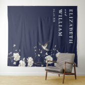 Navy Blue Chinoiserie Huwelijksfoto Achtergrond Wandkleed (In Situ (horizontaal))