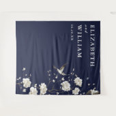 Navy Blue Chinoiserie Huwelijksfoto Achtergrond Wandkleed (Voorkant (horizontaal))
