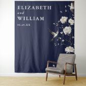 Navy Blue Chinoiserie Huwelijksfoto Achtergrond Wandkleed (In situ)