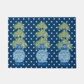 Navy Blue Chinoiserie Sinaasappel Topiary Doormat Deurmat (Voorkant)