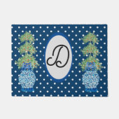 Navy Blue Chinoiserie Sinaasappel Topiary Doormat Deurmat (Voorkant)