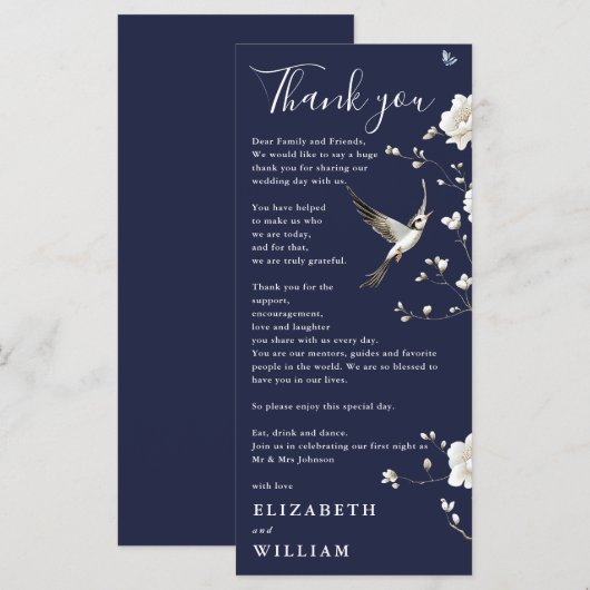 Navy Blue Chinoiserie Wedding Dank u kaart (Voorkant / Achterkant)