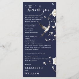 Navy Blue Chinoiserie Wedding Dank u kaart