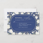 Navy Blue Chinoiserie Witte Bloemen Huwelijk RSVP Kaart (Voorkant)
