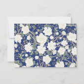 Navy Blue Chinoiserie Witte Bloemen Huwelijk RSVP Kaart (Achterkant)