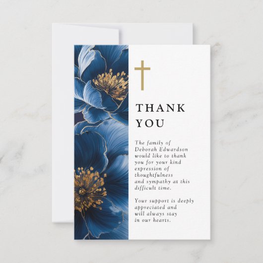Navy Blue Christelijk Floral Viering van het Leven Bedankkaart (Voorkant)