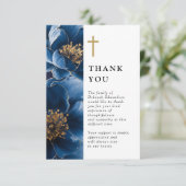 Navy Blue Christelijk Floral Viering van het Leven Bedankkaart (Staand voorkant)