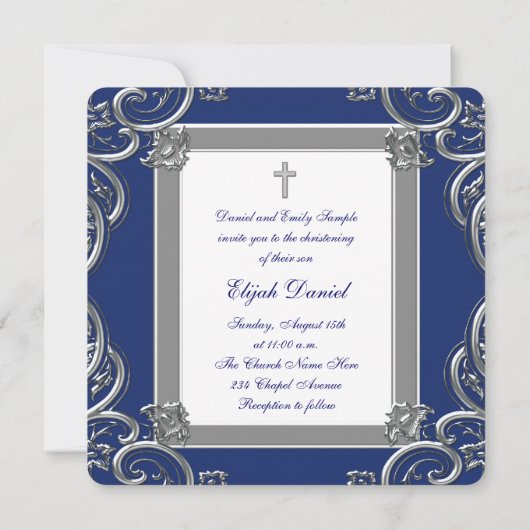 Navy Blue Christening Kaart (Achterkant)