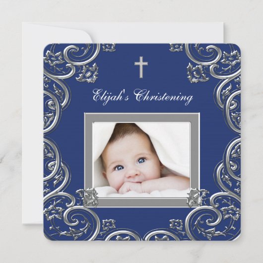 Navy Blue Christening Kaart (Voorkant)
