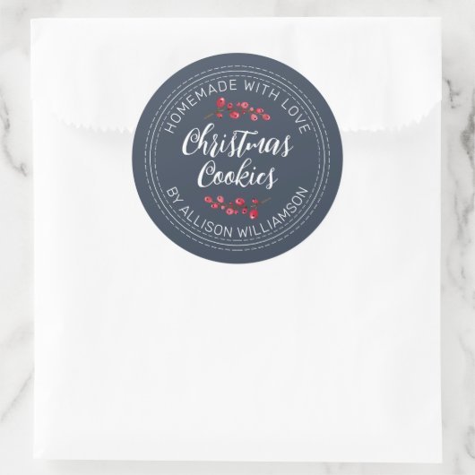 Navy Blue Christmas Cookie Ronde Sticker (Tas)