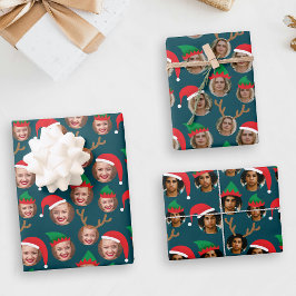 Navy Blue Christmas Crew Drie foto's op maat Inpakpapier Vel