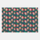 Navy Blue Christmas Crew Drie foto's op maat Inpakpapier Vel (Voorkant)