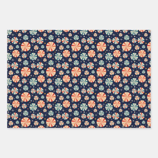 Navy Blue Christmas Snoep Pattern Inpakpapier Vel (Voorkant)