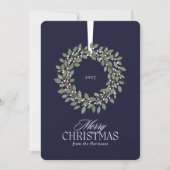 Navy Blue Christmas Wreath Holiday Kaart (Voorkant)