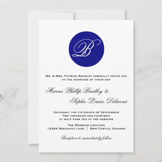 Navy Blue Circle Monogram Weddenschap Kaart (Voorkant)