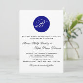 Navy Blue Circle Monogram Weddenschap Kaart (Staand voorkant)
