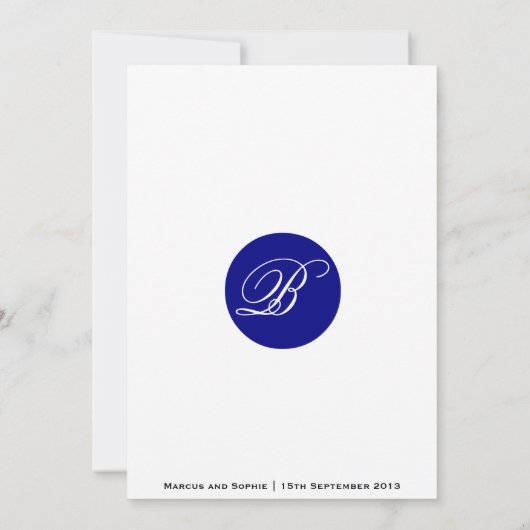 Navy Blue Circle Monogram Weddenschap Kaart (Achterkant)