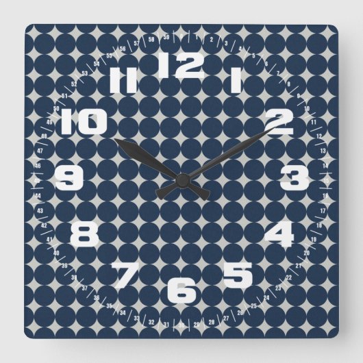 Navy Blue Circles en Silver Diamonds Vierkante Klok (Voorkant)