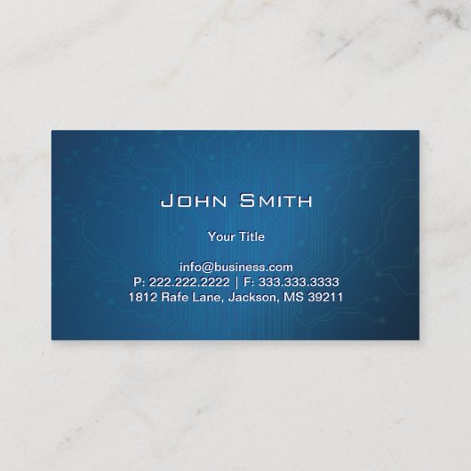 Navy Blue Circuit Layout Hi-tech Professional Visitekaartje (Achterkant)