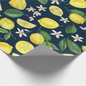 Navy Blue Citrus Lemon Floral Cadeaupapier (Hoek)