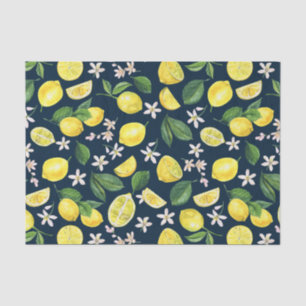Navy Blue Citrus Lemon Floral Tissuepapier