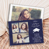 Navy Blue Class of 2022 4 Photo Graduation Party Kaart