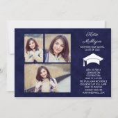 Navy Blue Class of 2022 4 Photo Graduation Party Kaart (Voorkant)