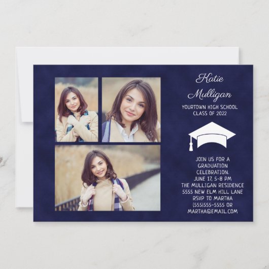 Navy Blue Class of 2022 4 Photo Graduation Party Kaart (Voorkant)