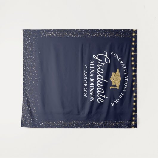 Navy Blue Class Of 2026 Graduation Backdrop Wandkleed (Voorkant (horizontaal))