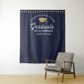 Navy Blue Class Of 2026 Graduation Backdrop Wandkleed (In situ)