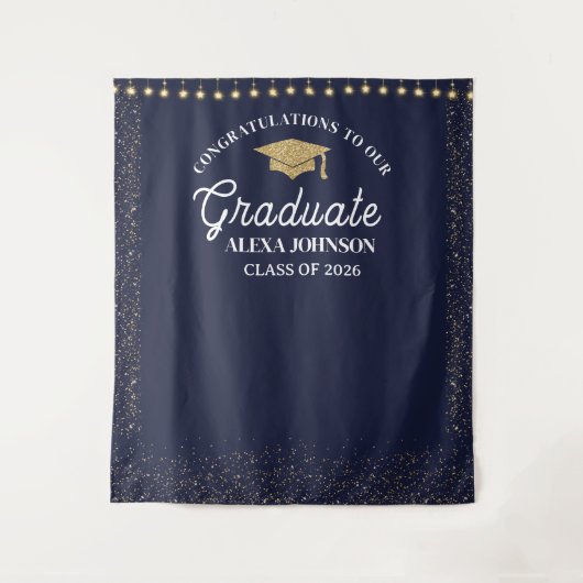 Navy Blue Class Of 2026 Graduation Backdrop Wandkleed (Voorkant)
