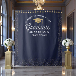 Navy Blue Class Of 2026 Graduation Backdrop Wandkleed