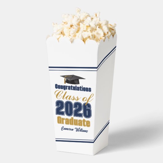 Navy Blue Class of 2026 Graduation Party Popcorn Bedankdoosjes (Popped)