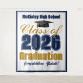 Navy Blue Class of 2026 Graduation Photo Booth Wandkleed (Voorkant)