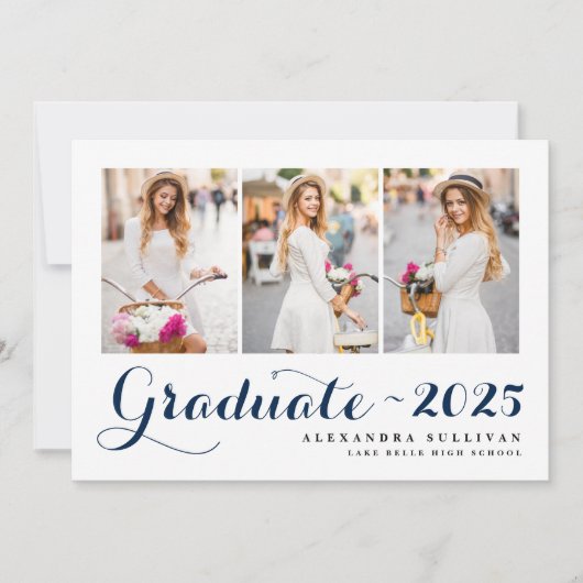 Navy Blue Class van 2025 Fotocollage Afstuderen Kaart (Voorkant)